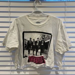 White Cropped Oversized Beatles T-Shirt